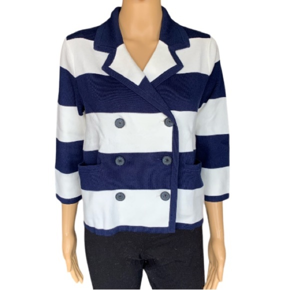 LANDSEND Wm 3Q Sleeve Sweater Jacket Supima Cotton/Fine Gauge/Double Breasted - Picture 1 of 9